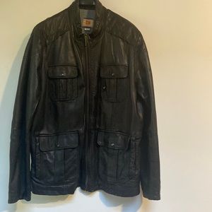 Hugo Boss Orange black leather coat